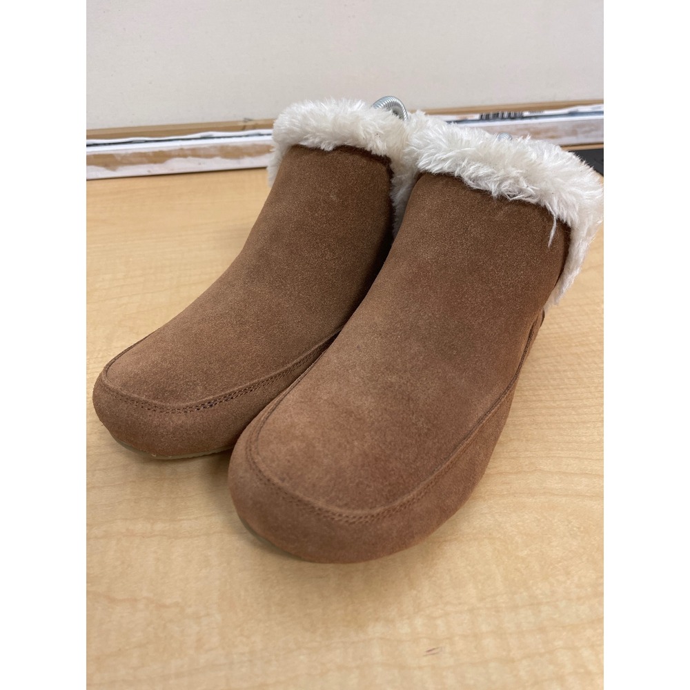 Stars Above Womens Faux Suede Fur Trim Slipper Ankle Boots Chestnut Brown Size 8